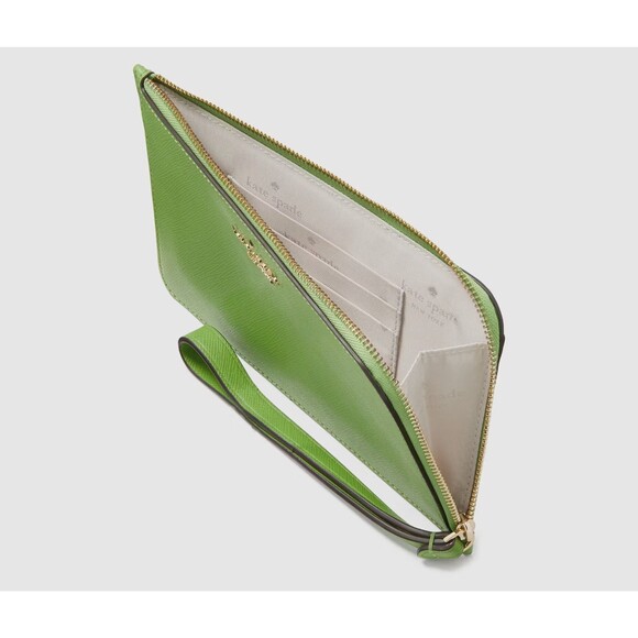 New Kate Spade Lucy Medium L-zip Wristlet Saffiano Leather Turtle Green - Picture 2 of 3